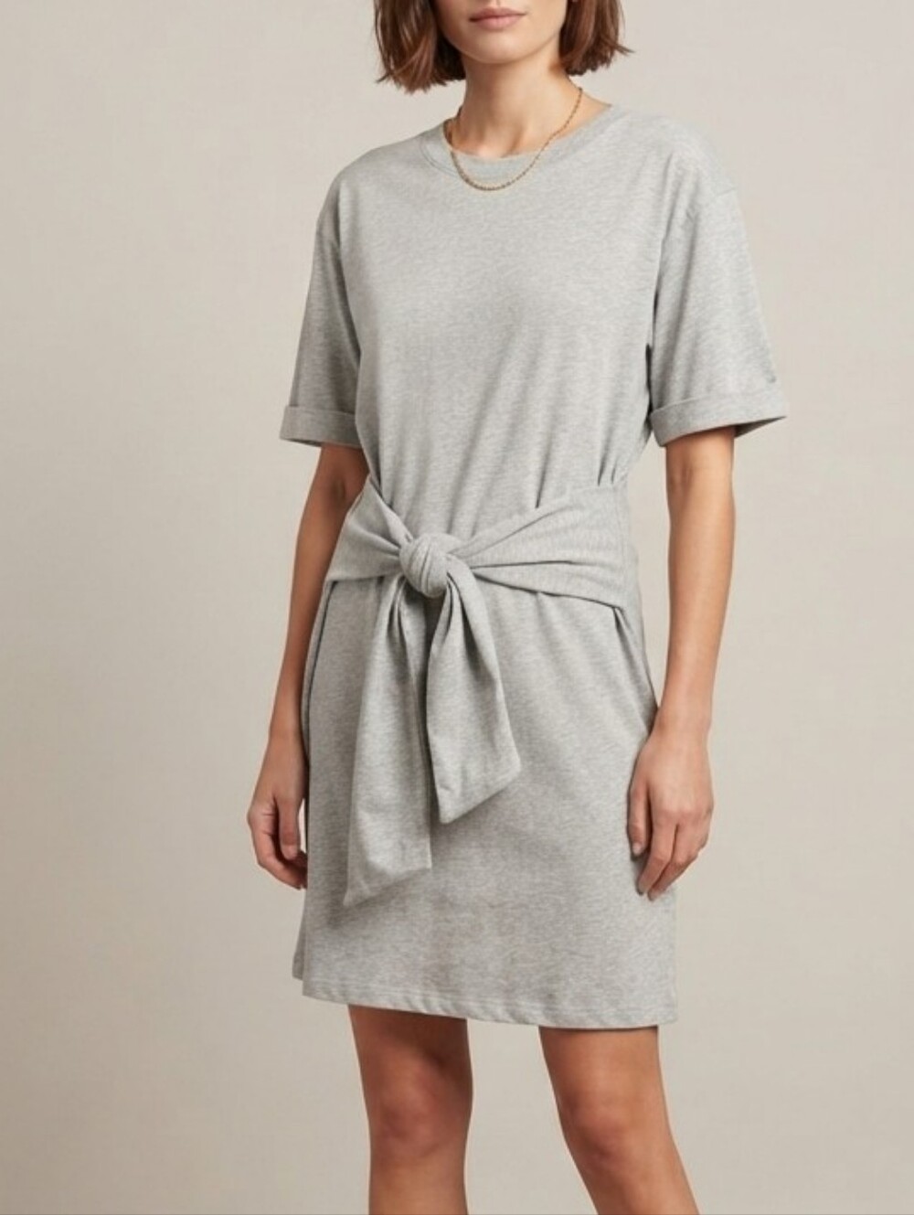 Stretchy Jersey Tee Shirt Dress Tie Waist Lagenlook Layering Comfortable No Size